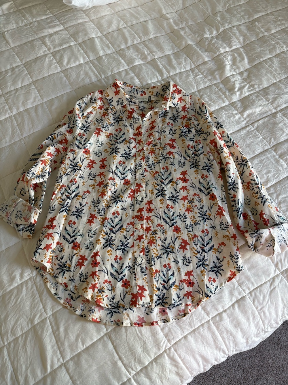 Spartina 449 Lois Linen Floral Button Down Top XS - Picture 5 of 6